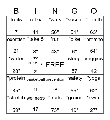 Healthy Bingo Card