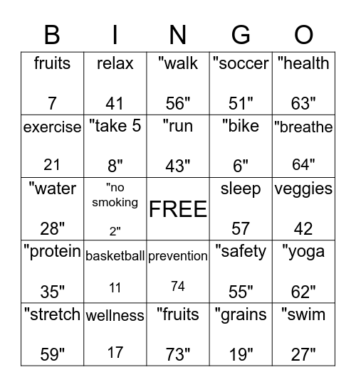 Healthy Bingo Card