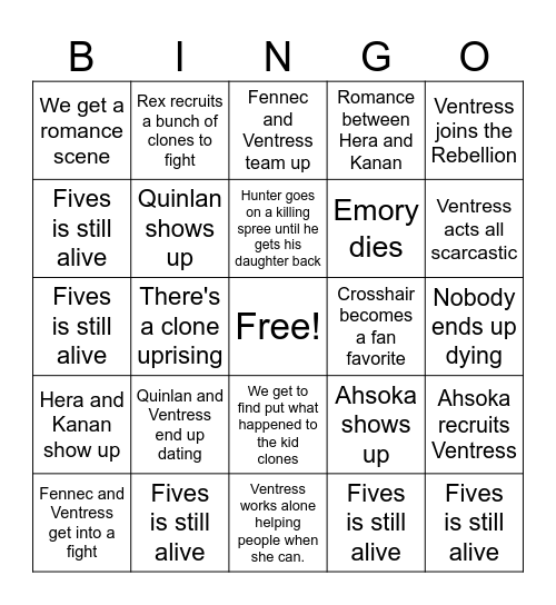 Bad Batch S3 Bingo Card