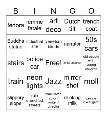 Noir Bingo Card