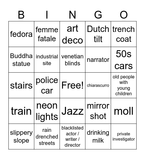 Noir Bingo Card