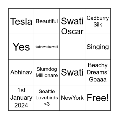 Abhinav Weds Swati Bingo Card