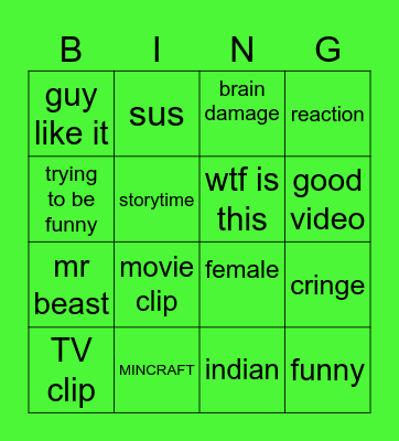 youtube shorts bingo Card