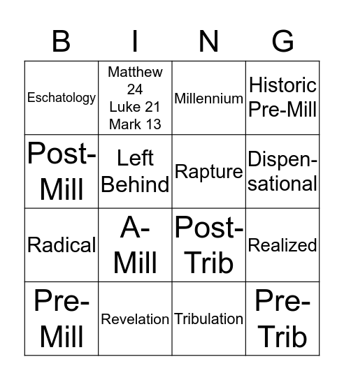 Eschatology Review Bingo Card