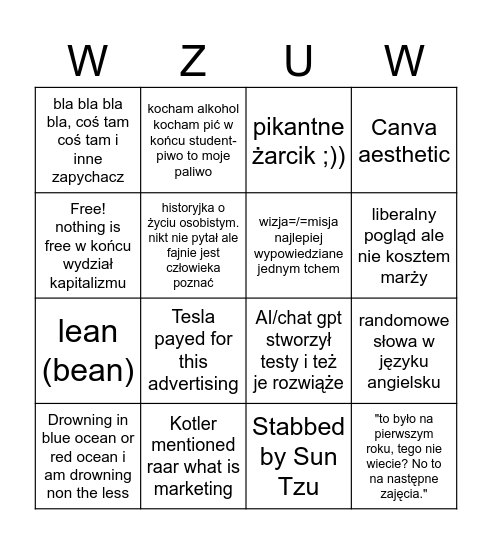 Wydział Kapitalizmu Bingo Card