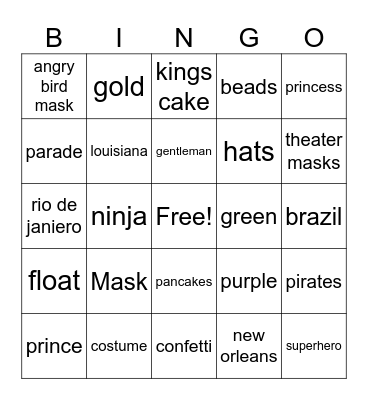 Carnival Bingo Card