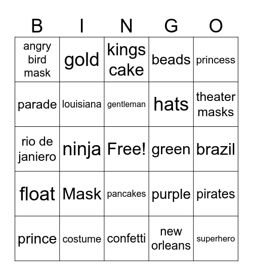 Carnival Bingo Card