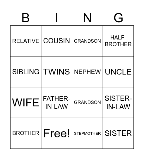 THE FAMILY Bingo Card