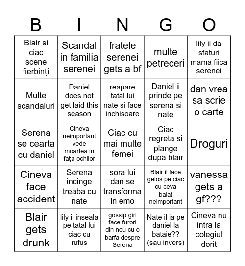 Gossip girl sez 2 bingo Card