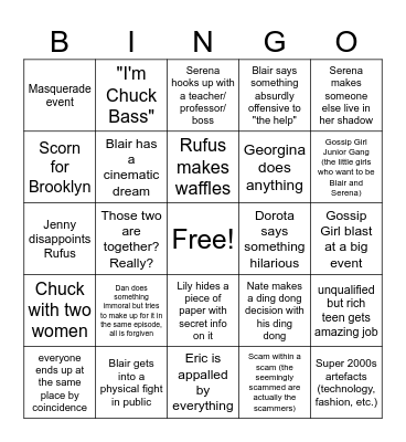 Gossip Girl Bingo Card