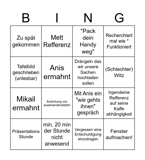 Maier Bingo Card
