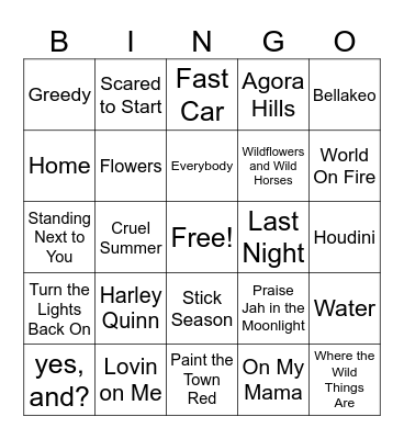 Hot 100 2024 Bingo Card