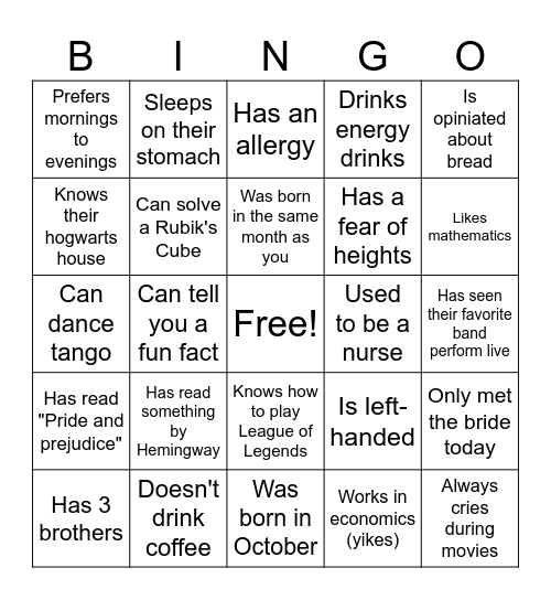 find someone who... Bingo Card