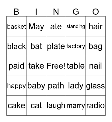 Long /a/ or Short /a/ Bingo Card