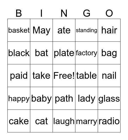 Long /a/ or Short /a/ Bingo Card