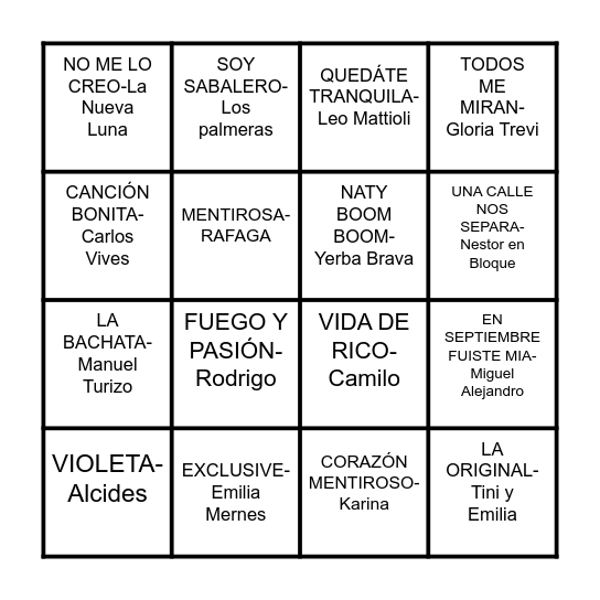 Los 34 de Naty Bingo Card