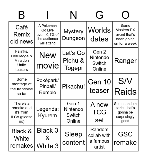 Pokémon Day 2024 Bingo Card