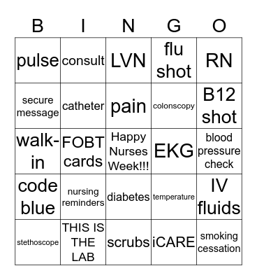 Nurses Week 2016 Bingo Card