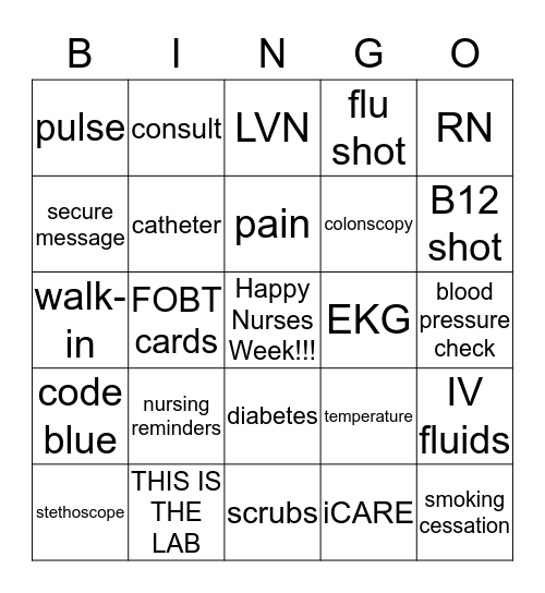 Nurses Week 2016 Bingo Card