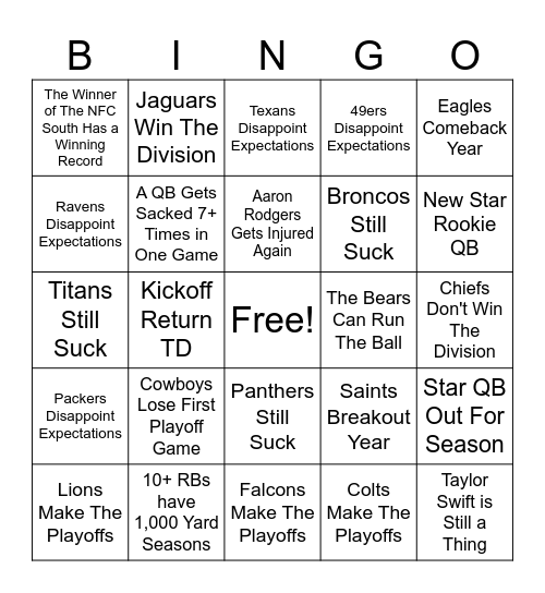 NFL 2024 Bingo Card