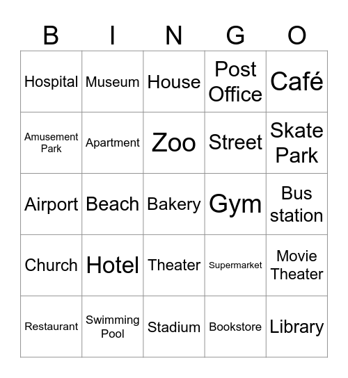 PLACES OF THE CITY!!!!!!!! Bingo Card