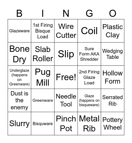 Ceramics 1 Week 3 Bingo Card