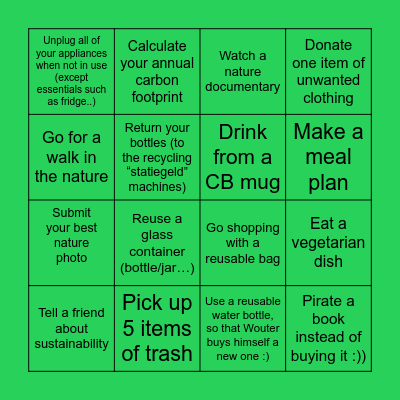 Sustainability Bingo Card