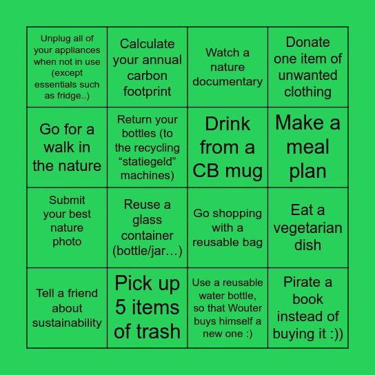 Sustainability Bingo Card