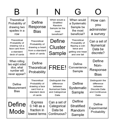 Probability Bingo Card