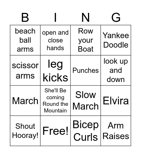 Exercise BINGO Card