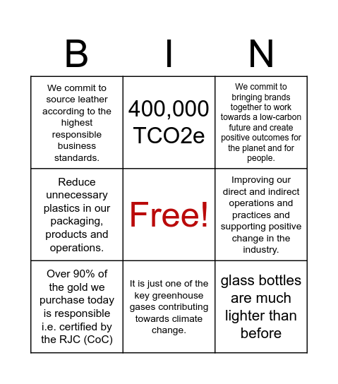 CSR Bingo Card