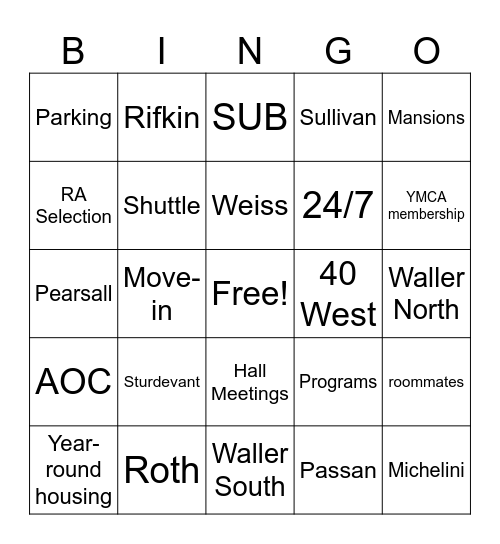 Wilkes Res Life Bingo Card