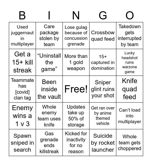 Cod Bingo Card