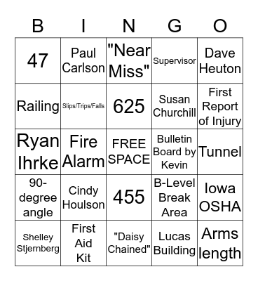 Safety Bingo  Bingo Card