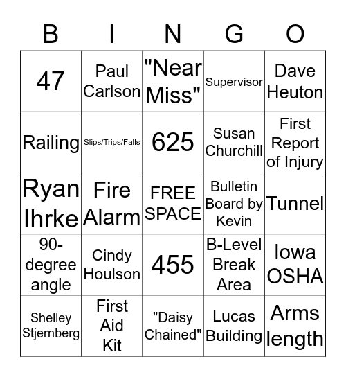 Safety Bingo  Bingo Card