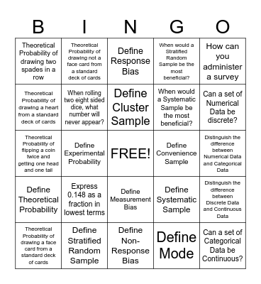 Probability Bingo Card