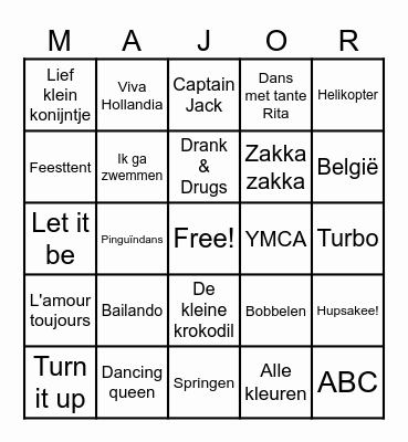 Major's Foute Muziek Bingo Card