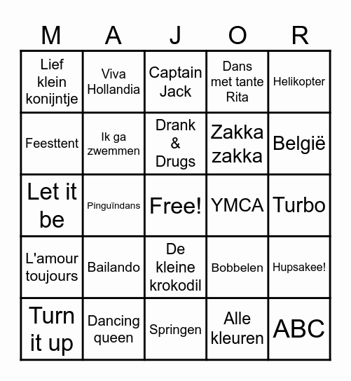 Major's Foute Muziek Bingo Card