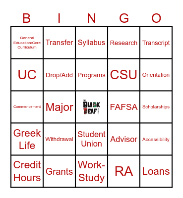 College Bingo! Bingo Card