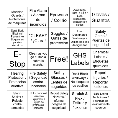 2024 March/marzo TEA Safety Bingo/Bingo de seguridad Bingo Card