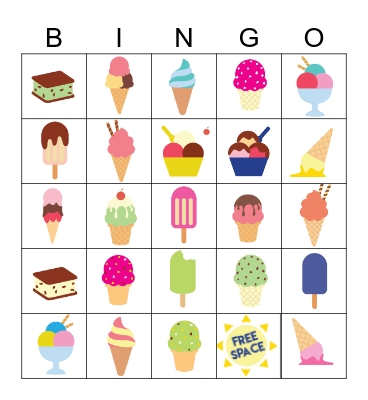 ICE CREAM BINGO` Bingo Card