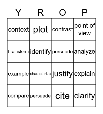 Academic Vocabulary Bingo Card