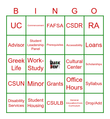 College Bingo! Bingo Card