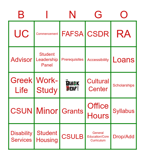 College Bingo! Bingo Card