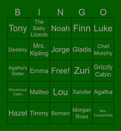 Bunk'd Bingo Card