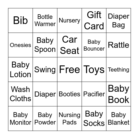 BABY SHOWER GIFT BINGO Card