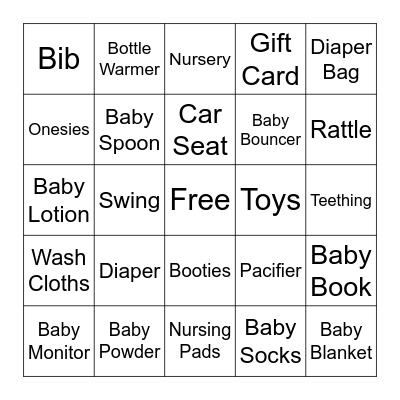 BABY SHOWER GIFT BINGO Card