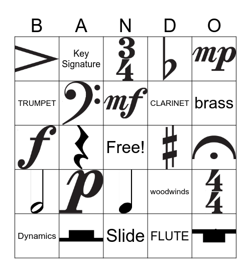 Music Vocab BANDO Bingo Card