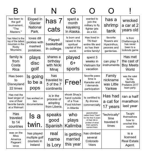 Find Someone Who Bingo Card
