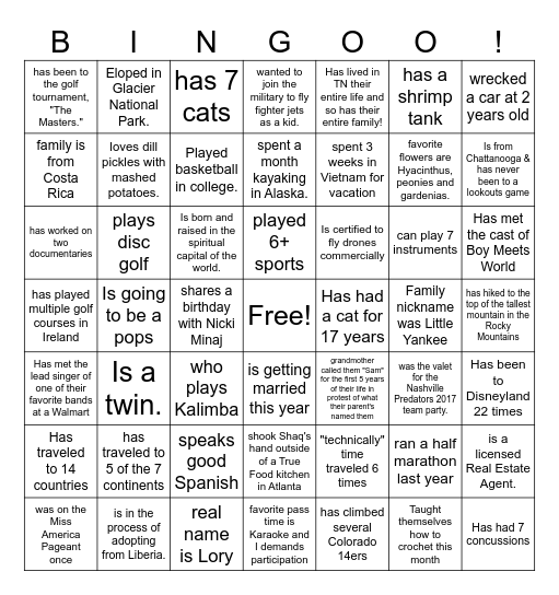 Find Someone Who Bingo Card
